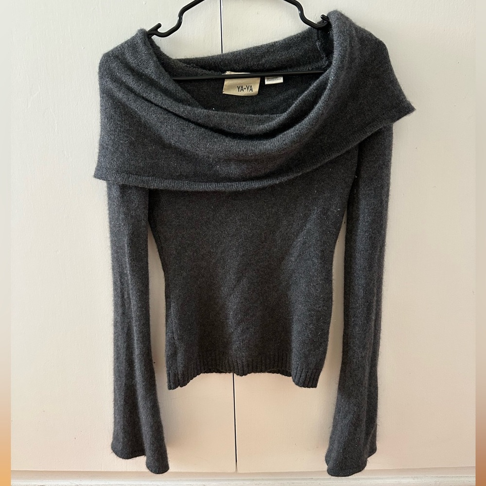 vintage off the shoulder grey cashmere sweater